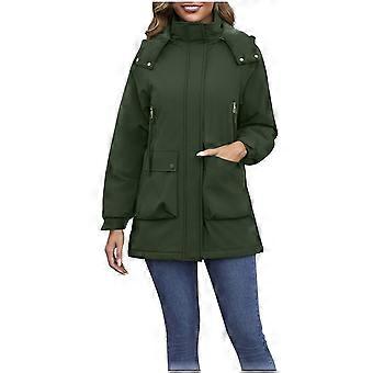 Chubasquero impermeable con capucha y bolsillos para mujer, ideal para actividades al aire libre, senderismo y acampada.