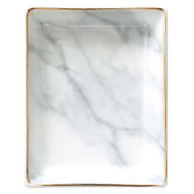 Ceramic Storage Tray Nordic Style Rectangular Marble Pattern Practical Decoration Jewelry Display Tray,Gray Small