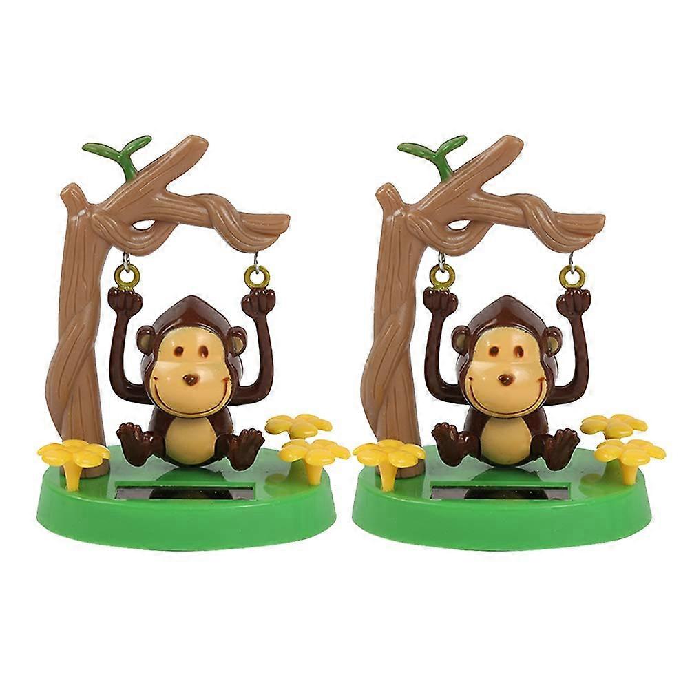 2Pcs Solar Powered Dancing Monkey Bobblehead Set for Car Dashboard Ornament No Battery Needed