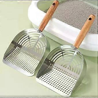 Long Wood Handle Pet Waste Shovel Stainless Steel Litter Box Scooper Home
