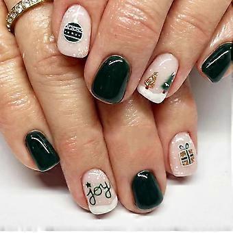 Christmas Press on Nails Set Short Square Acrylic Fake Nails Green Gift Box Design 24Pcs Reusable Holiday Manicure