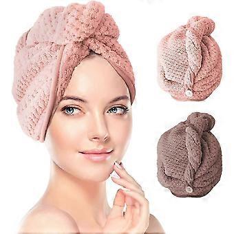 Microfiber Hair Towel Wrap, 2 Pack Hair Turban Towel Super Absorbent Twist Turban Dry Hair Caps(Pink&Brown )