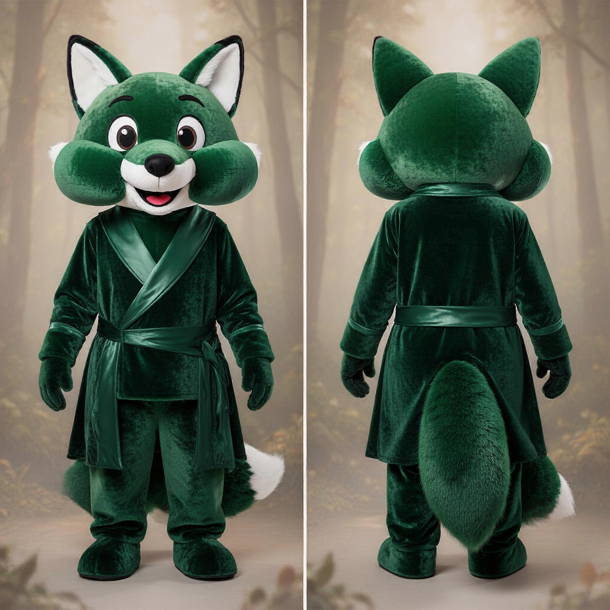 MASTICOT Velvety Green Playful Fox Mascot