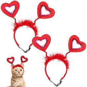 Dog Party Hairband Heart Shaped Hair Band for Pets 2Pcs Red Style
