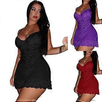 Frauen Spitze Dessous V Ausschnitt Nachthemd Schlingenkleid Plus Size Nachtwäsche