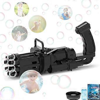 Automatic Bubble Gun 8Hole Huge Bubble Output Toy for Kids, Machine Gun Design Black Outdoor Fun