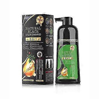 Zwarte haarverf shampoo, 400 ml, 6-in-1: bedekt grijze haren, herstelt beschadigd haar, verbetert ruwe, gespleten haarpunten.
