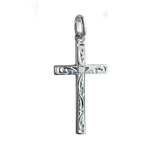 Silver 25x15mm hand engraved solid block Cross