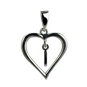 Silver heart Pendant with a hanging Initial I