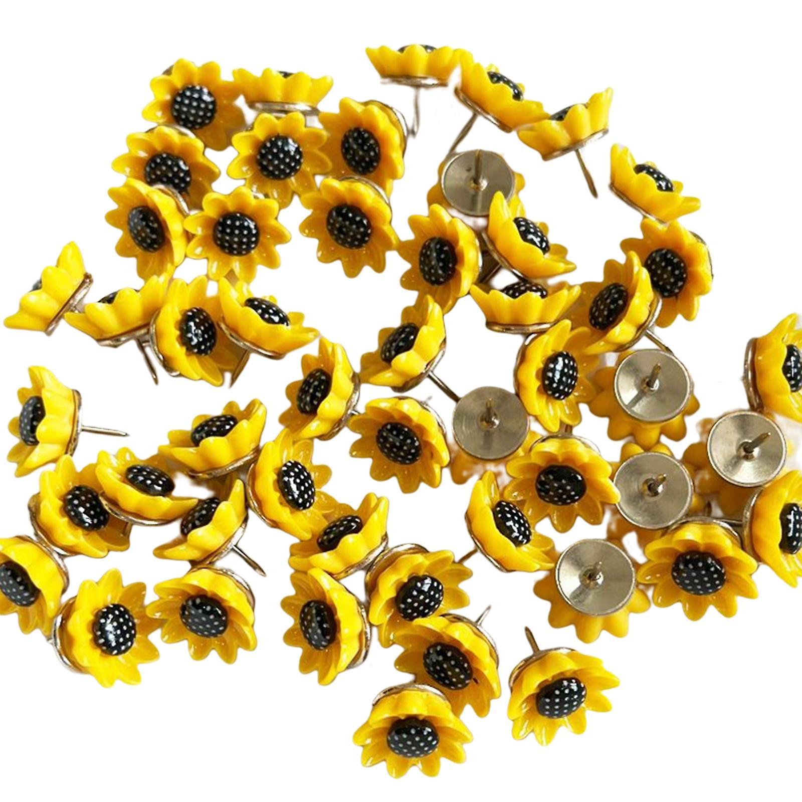 50Pcs Bulletin Board Thumbtacks Schedule Flower Push Pins for Learning