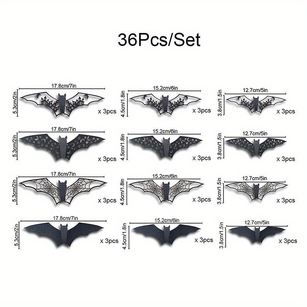 12pcs 3d Hollow Paper Bat Stickers - Perfect For Halloween Decor Party Wall Home Room And Halloween Supplies