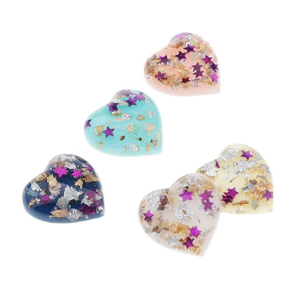 5x Heart Resin Charms Slices Flatback Buttons for Handcraft Phone Case Decor