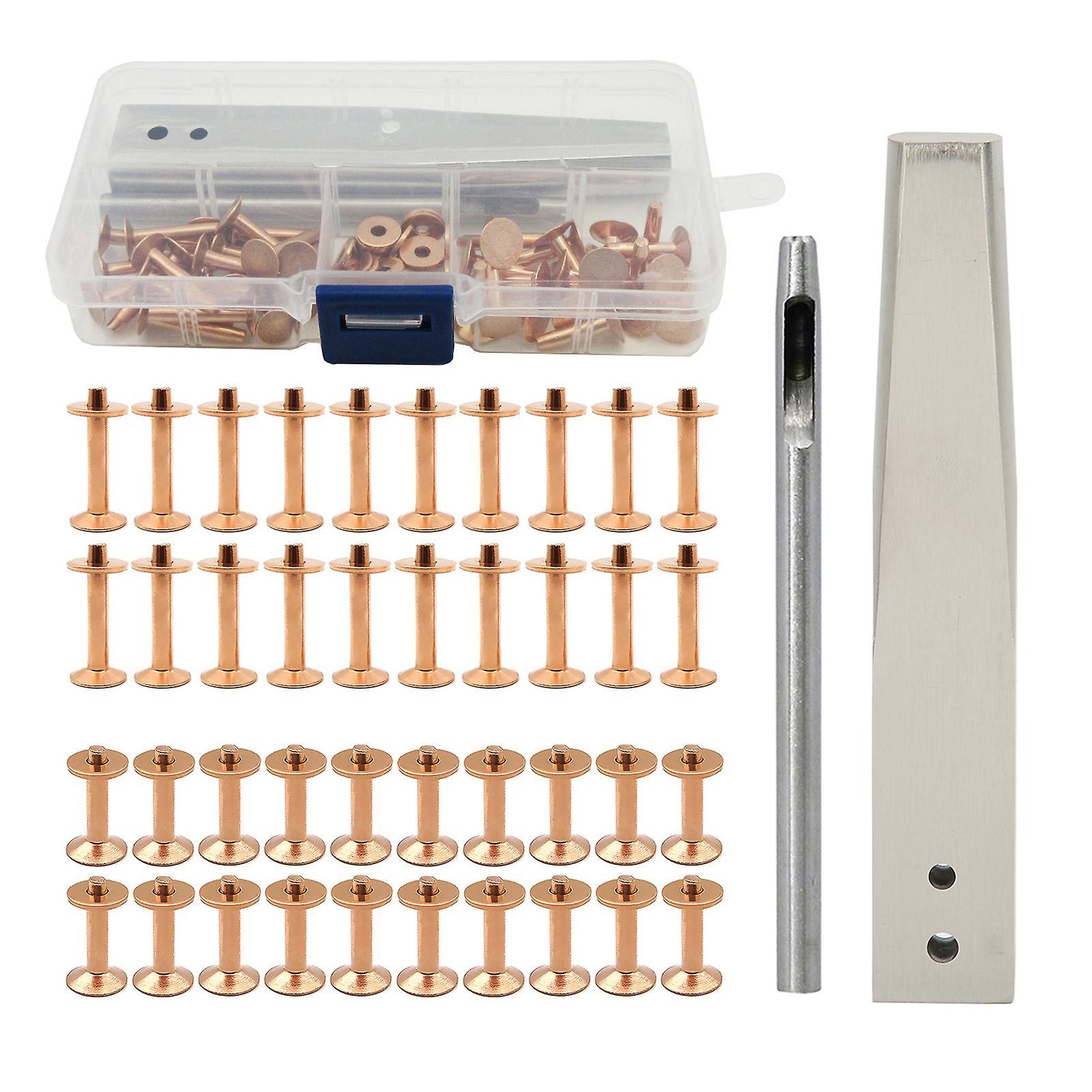 Copper Rivets Kit with Setters Rust Proof Studs for DIY Leather Craft, Clothing, Bag, Belt Repairs, Durable Hardware Tools