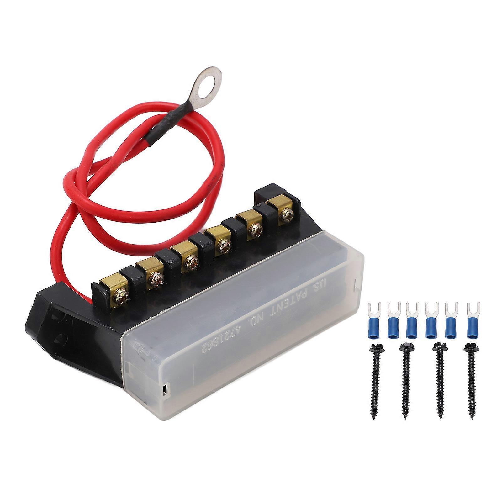 Qukaim 6 Way Fuse Box 6 Way Fuse Box, High Mechanical Strength Blade Fuse Block, Heat Resistant ABS, 1 In 6 Out, Automotive Fuse Box for Cars,