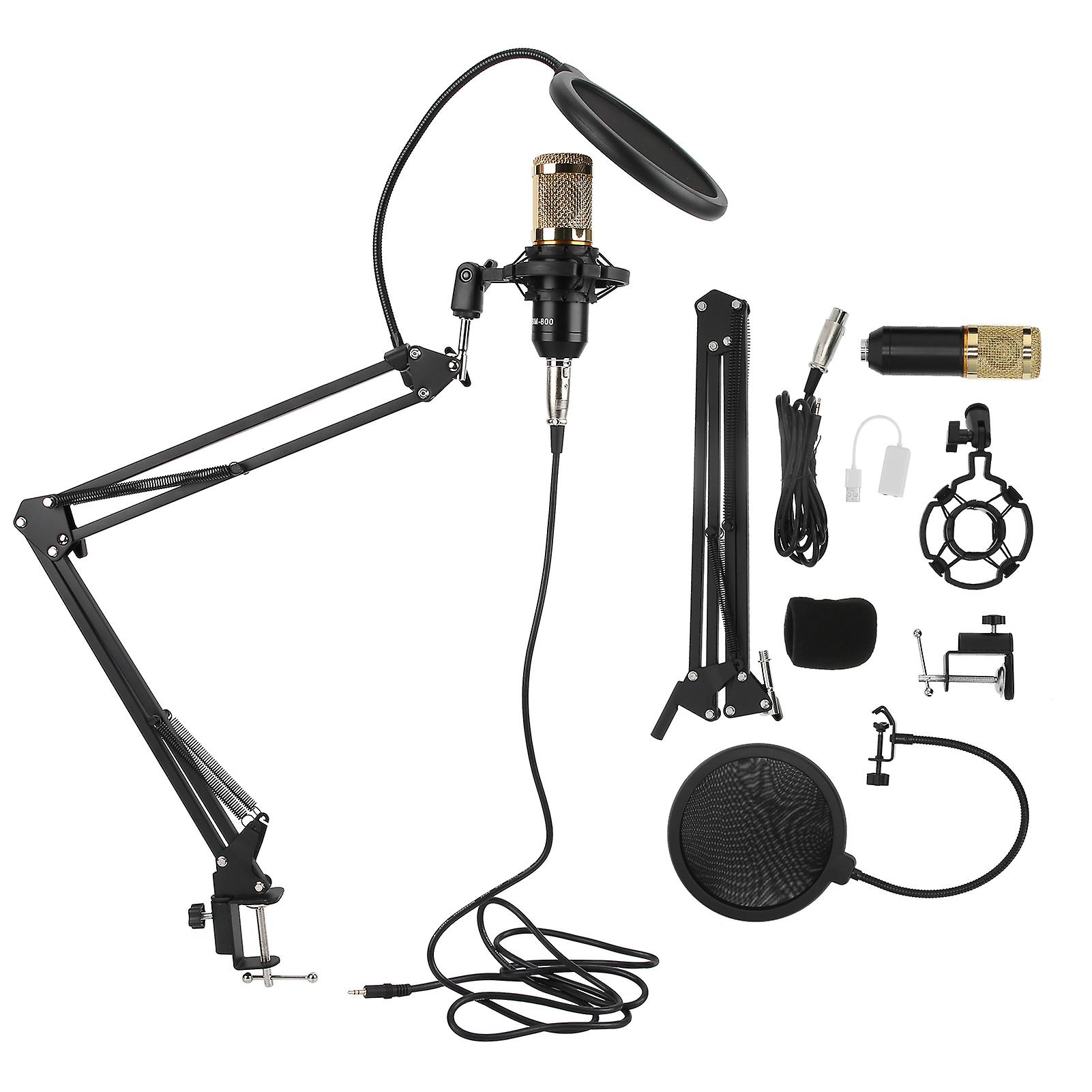 BM800 USB Condenser Microphone Kit with Flexible Arm for Desktop, Laptop (Black & Gold)