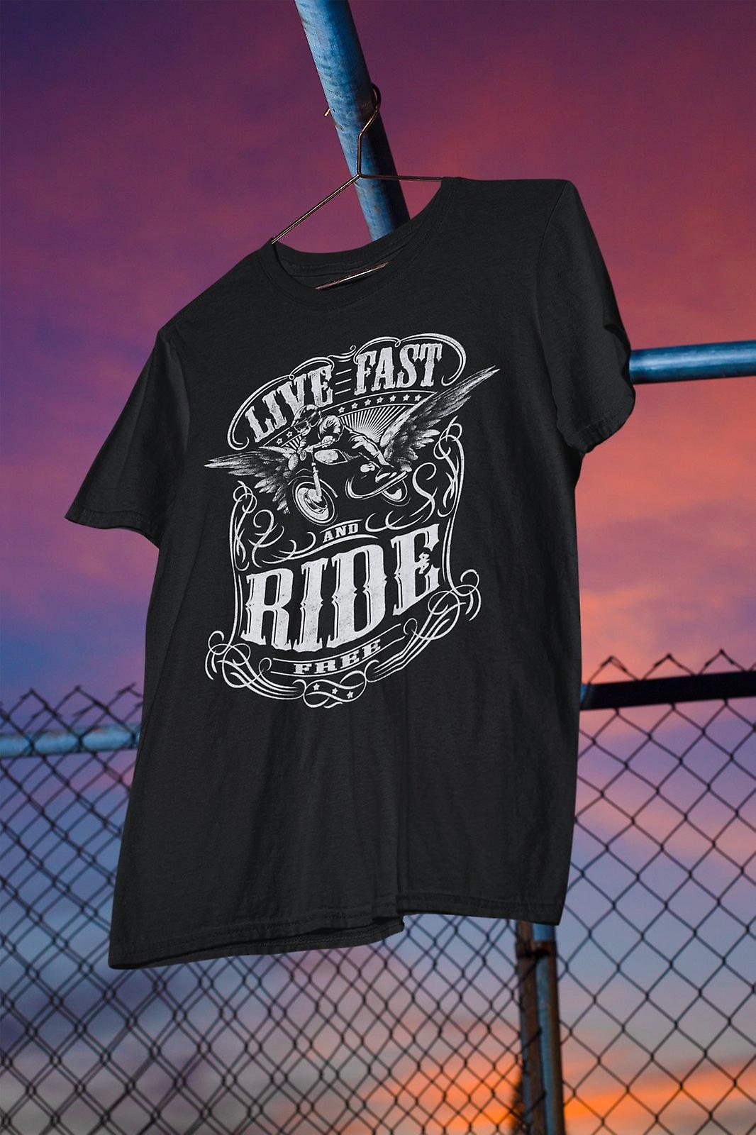 Live Fast And Ride Free Biker T Shirt Motorcycle Classic Retro Design Gift Idea