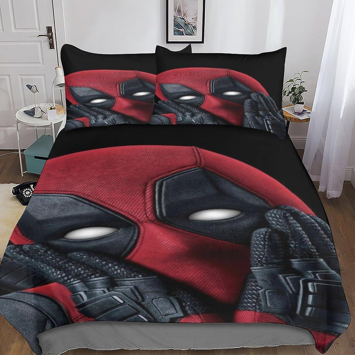 BARDYS Deadpool Beddengoed Set 3D Dekbedovertrek voor Kinderen Jongens Meisjes Superheld Dekbedovertrek Zachte Sprei 3 Stuks Set met Ritssluiting Zachte Microfib