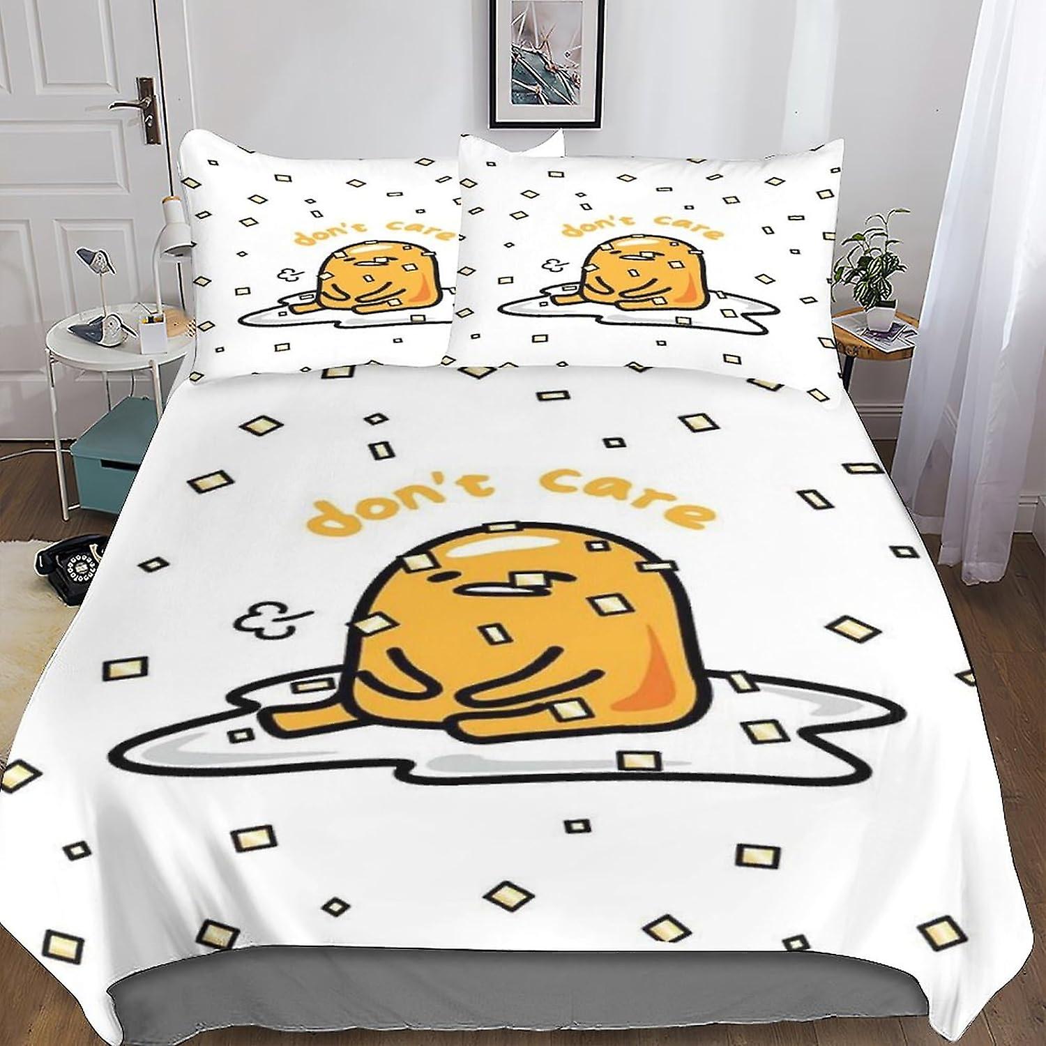 EKENOZ Gudetama סט מצעים כיסוי שמיכת תלת מימד לילדים בנים בנות אנימציה מצוירת כיסוי שמיכה כיסוי מיטה רך סט 3 חלקים עם סגירת רוכסן רך