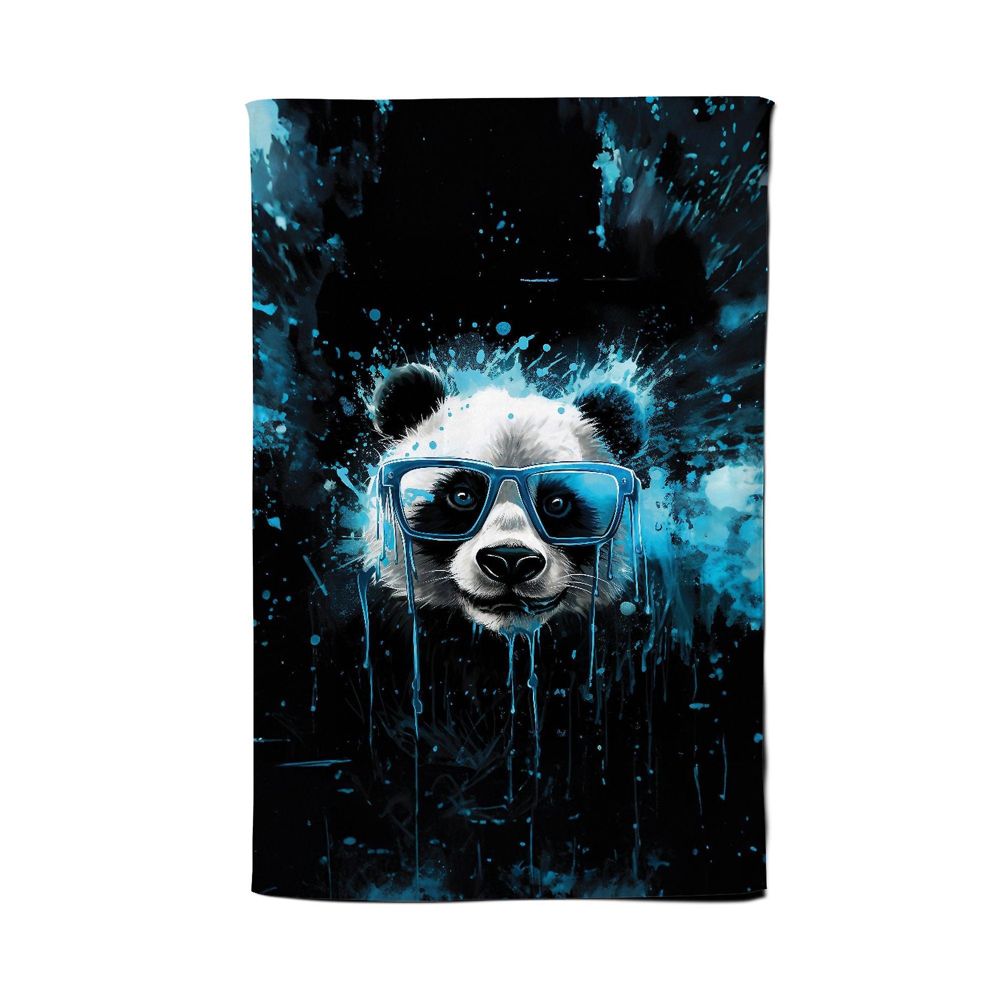 Blue Splashart Panda Face Tea Towel