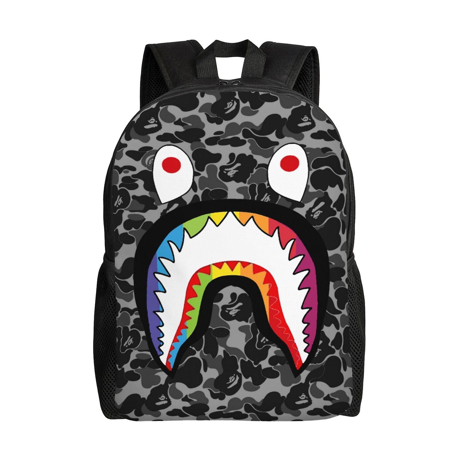Hip Hop Camouflage Bape Shark Backpack Water Resistant College 