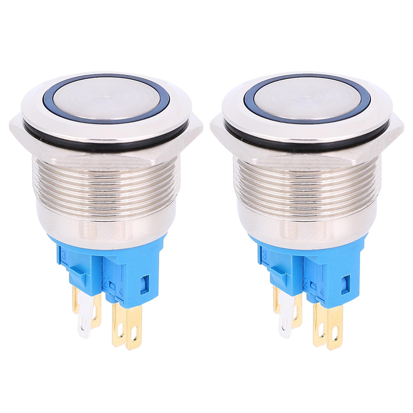 2Pcs Blue 22mm Ring Self-Locking Push Button Switch - DC3-6V, 6-Pin Replacement Accessory