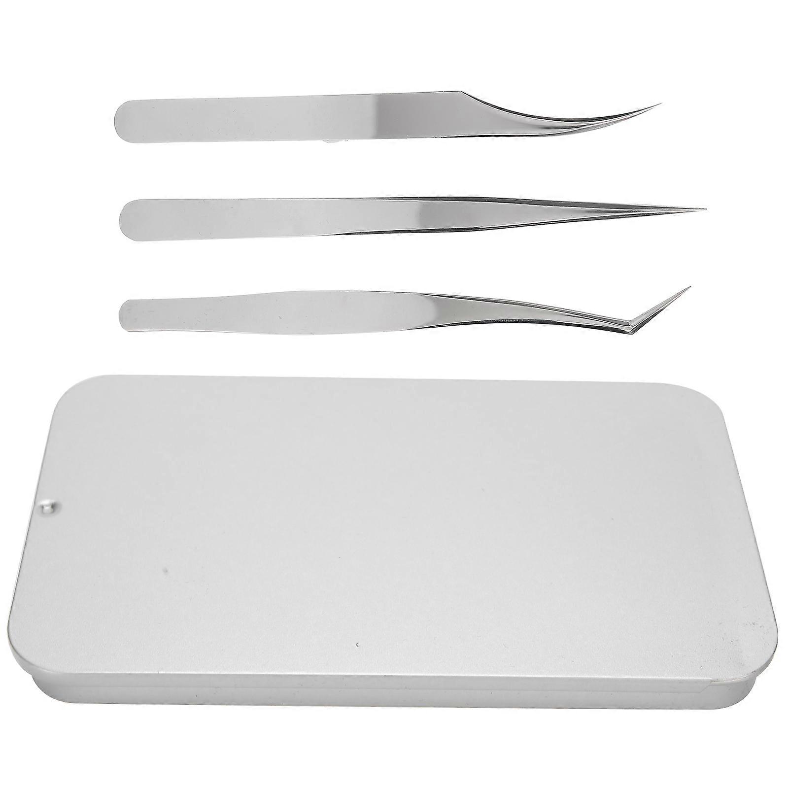 3pcs Eyelash Extension Tweezers Set Silver Mirror Light Dolphinshaped Easy Fannning Tool