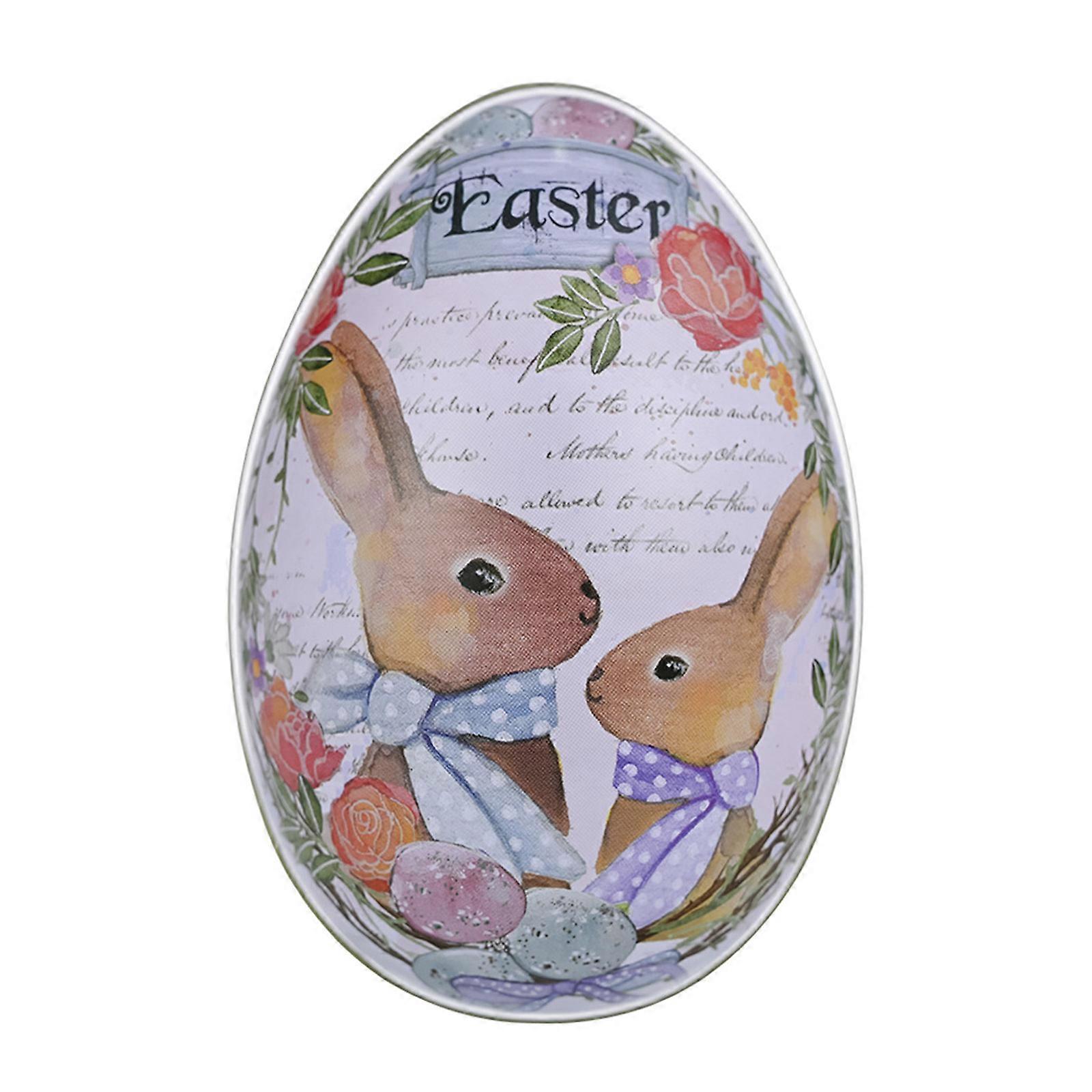 unbrand for Creative Cute Tinplate Organizer Bunny Printed Metal Easter Egg Shaped Candy Box Chocola