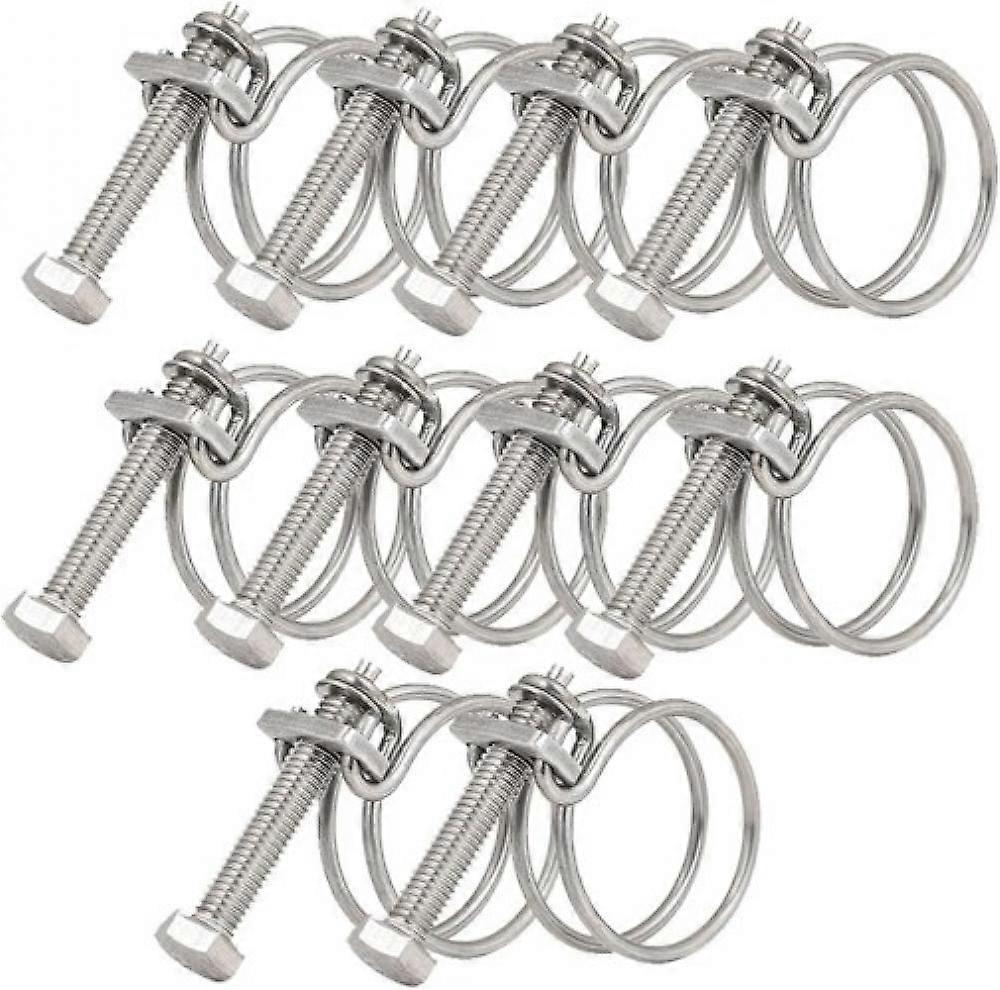 10 Pcs 201 Stainless Steel Double Wire Hose Clips Adjustable for All Kinds of Water Pipes, Hoses, Rubber Hoses (1.42-1.57 In)