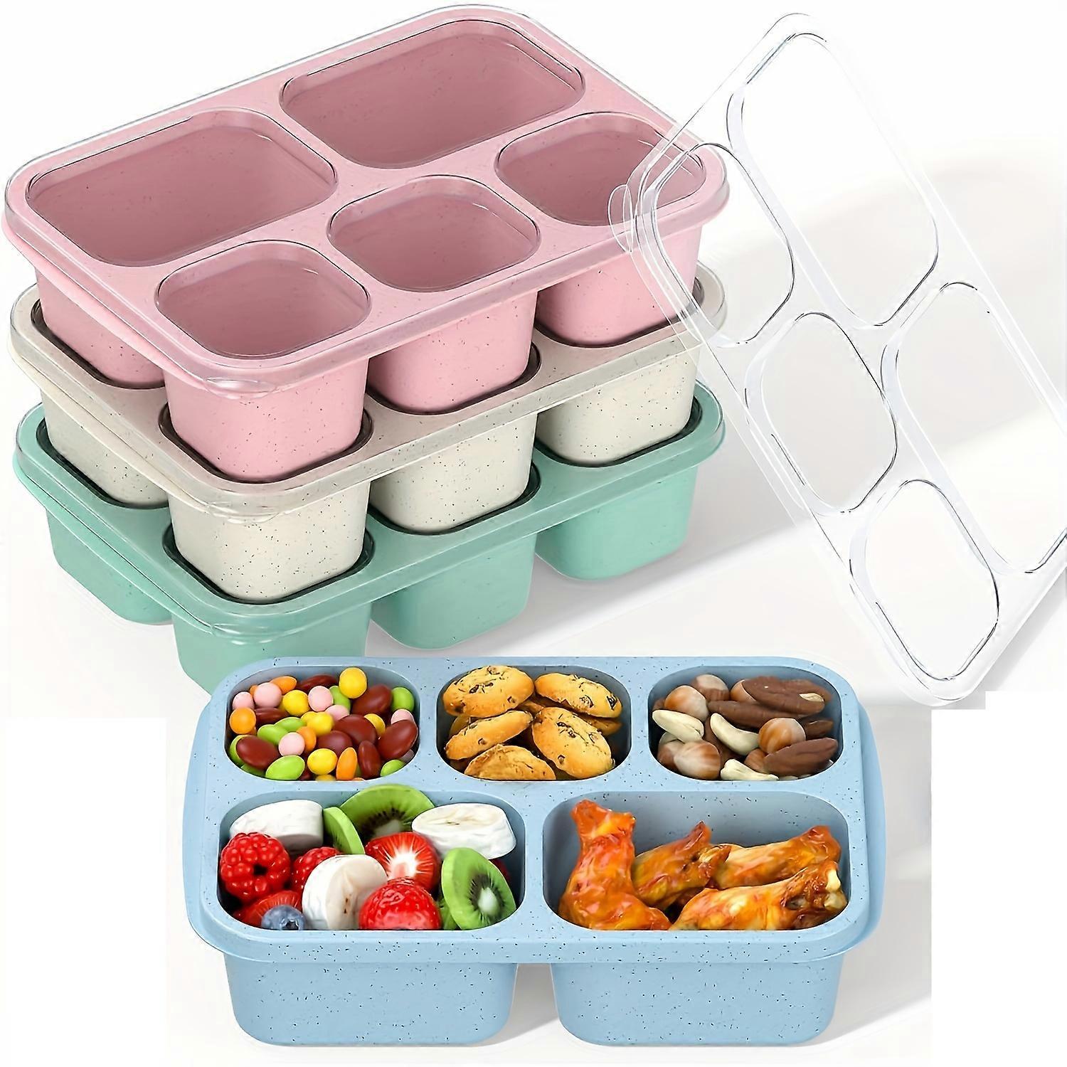 Caja Bento de silicona de gran capacidad de 4 piezas: recipiente de preparación de comidas de 5 compartimentos con diseño apilable para un fácil almacenamiento: reutilizable, duradero y resistente a fugas