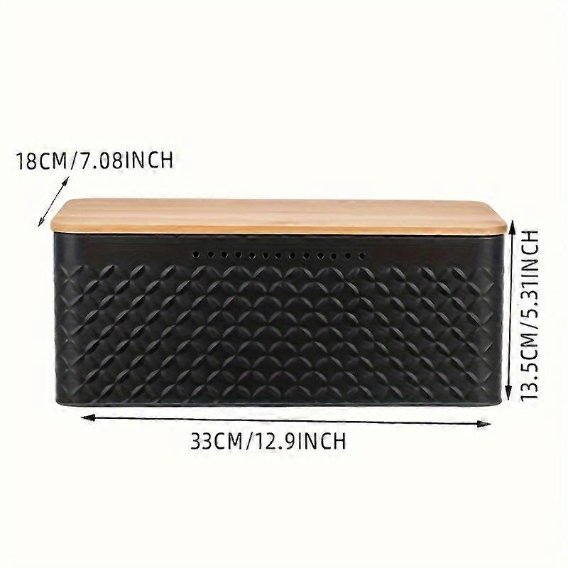 Aesthetically Pleasing Black Metal Bread Box with Wooden Lid - Premium Air-Tight Storage for Freshness - Durable & Reusable, Perfect for Bread, Toast,