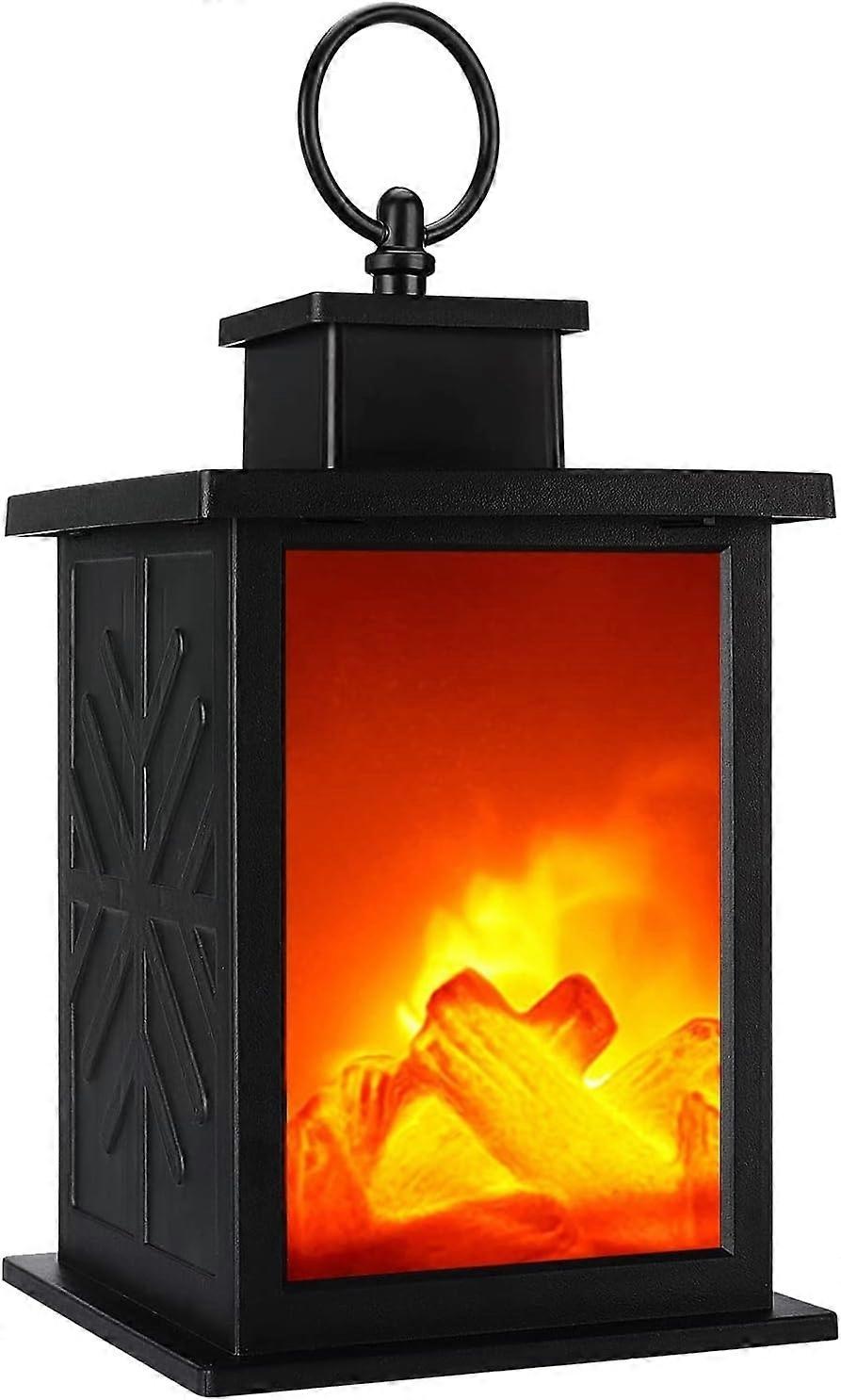 Fireplace Lantern , with Hanging Hook and 6 Hour Timer Battery Operated Flickering LED Simulated Fla