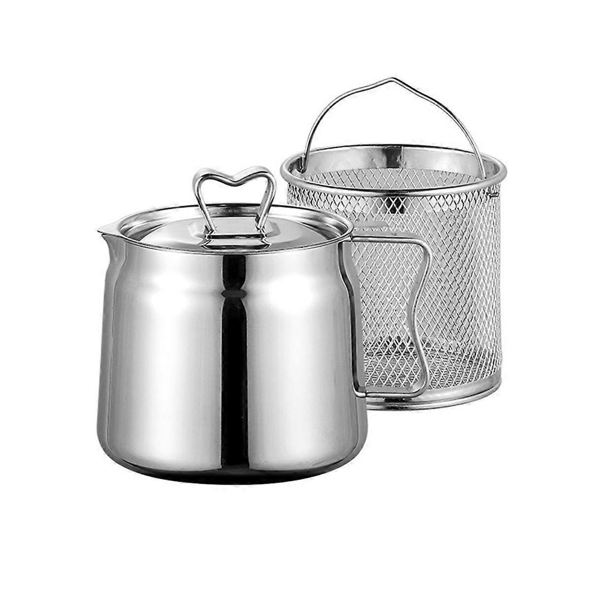 Oil Pot,Oil Pot Stainless Steel Large Capacity Oil Fryer and Filter Cup Combo Versatile Oil Filter for Kitchen 1.5L