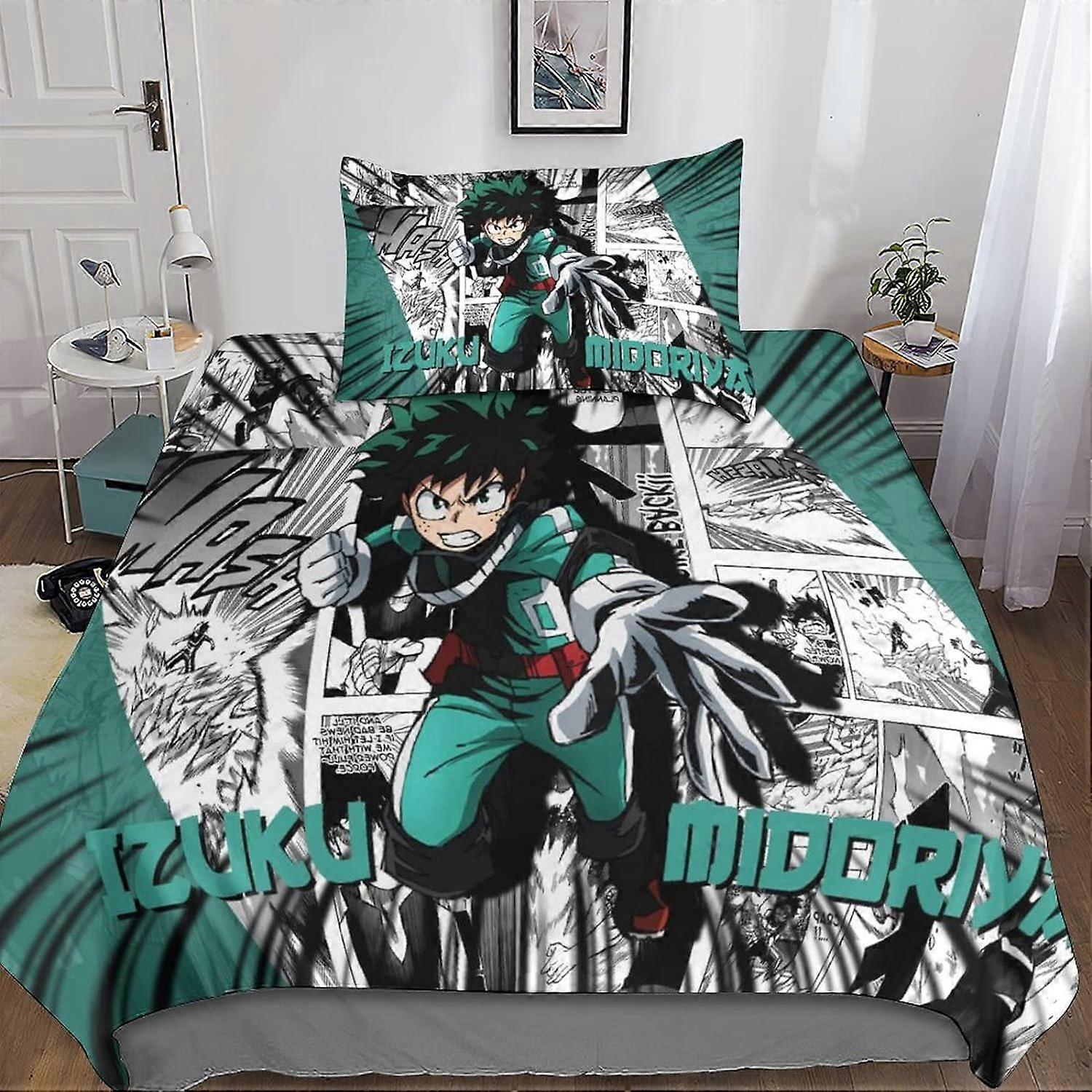My Hero Academia 3D Bedding Set, 2 Pcs Bedding Set Microfiber Duvet Cover & Pillowcases with Zipper Closure for Single or Double Bed Single