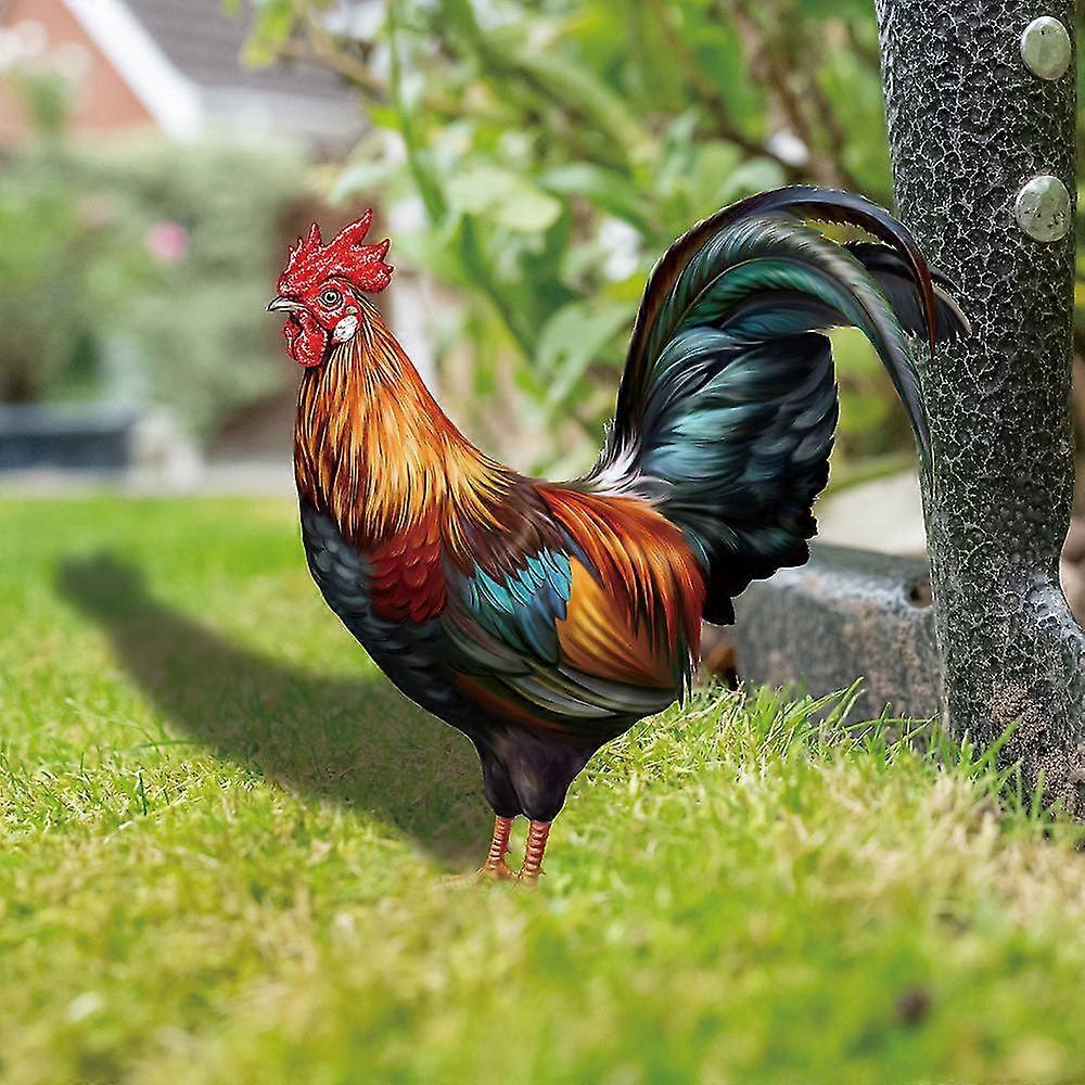 Statue da giardino a forma di gallo, decorazione da esterno a forma di pollo, resistente alle intemperie, scultura da giardino in piedi