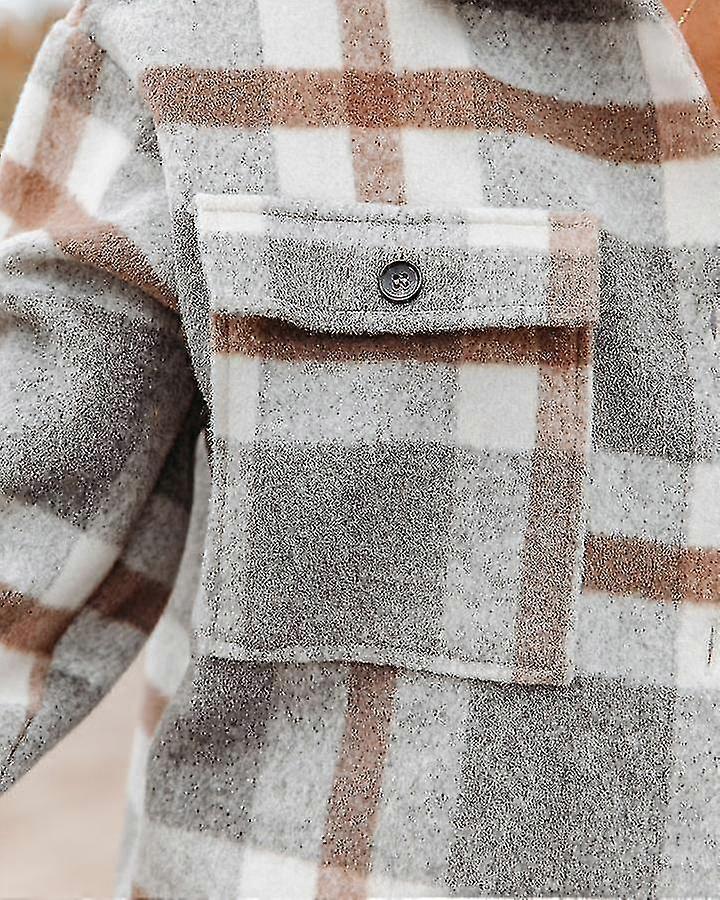 Women's Flannel Plaid Jacket Long Sleeve Button Down Shirts Coats Shacket-Yvan