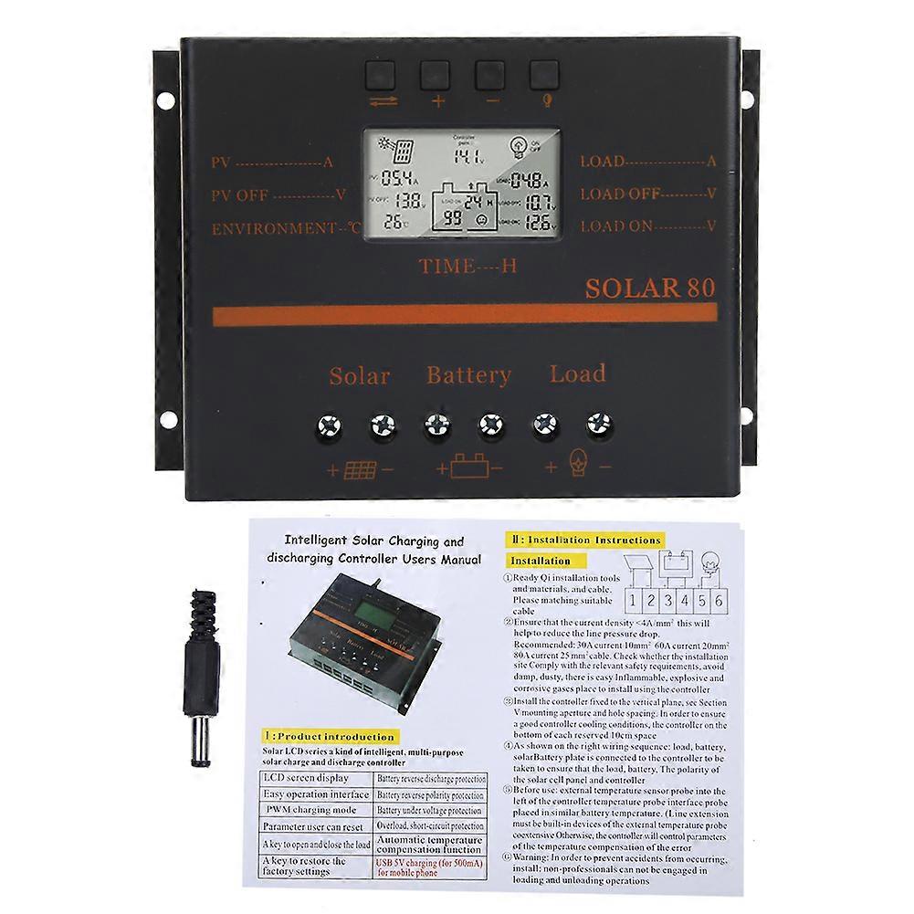 12V 24V Auto 80A PWM Solcellsladdregulator Solpanel Laddregulator LCD-display Solar80