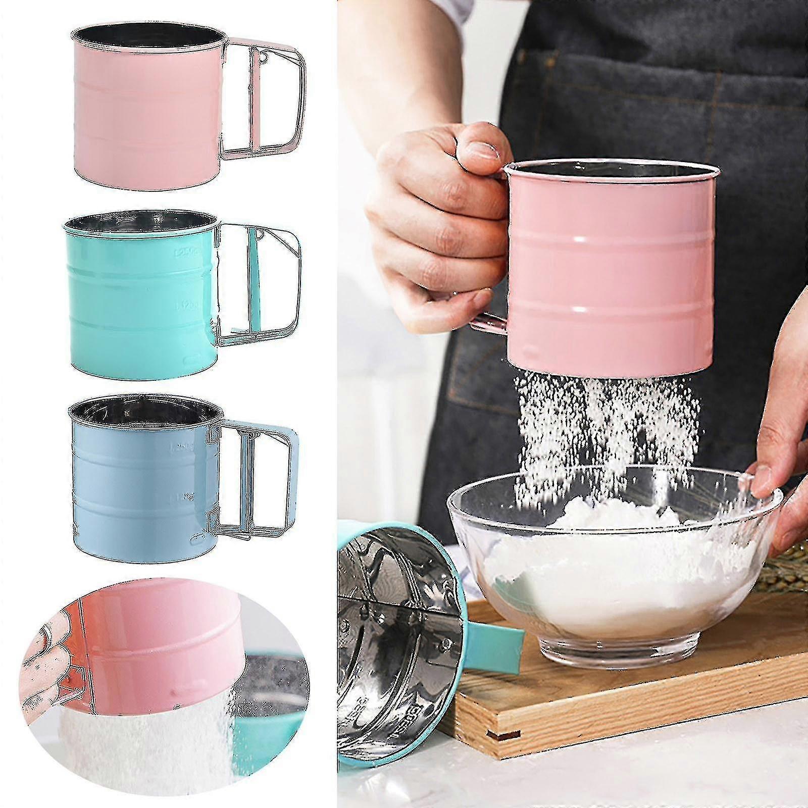 Stainless Steel Flour Sieve Handheld Powder Sieve Mesh Sieve Flour Sieve With Hand Press Design Kitchen Baking Tool For Baking