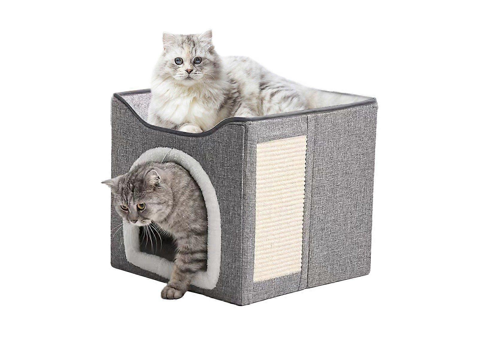 Foldable Cat Cave 2-layer Cat Nest Cat Calming Bed with Scratching Board