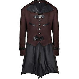 Giacca Steampunk Uomo Cappotto Vittoriano Lungo Nero Halloween Smoking Manica Lunga Taglie Forti 5XL