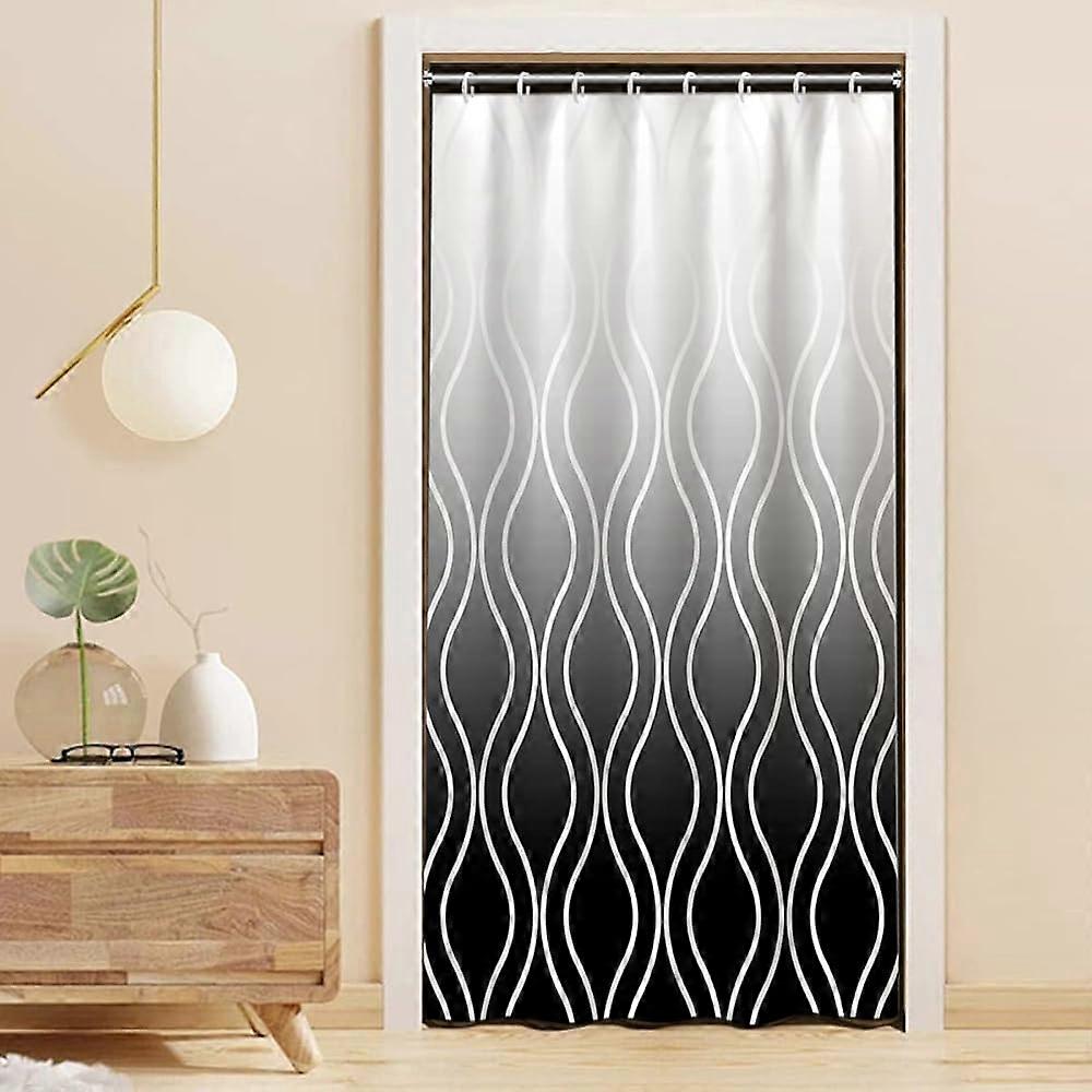 Black Boho Shower Curtain, White Wave Lines Bohemia Bathtub Decor RV Stall Curtain Waterproof Fabric Machine Washable Grey Black Gradient Bathroom Sho