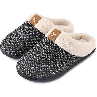 Chinelos de espuma de memória aconchegante das mulheres Fuzzy lã como pelúcia forrado sapatos de casa w / interior, sola de borracha antiderrapante ao ar livre 38-39