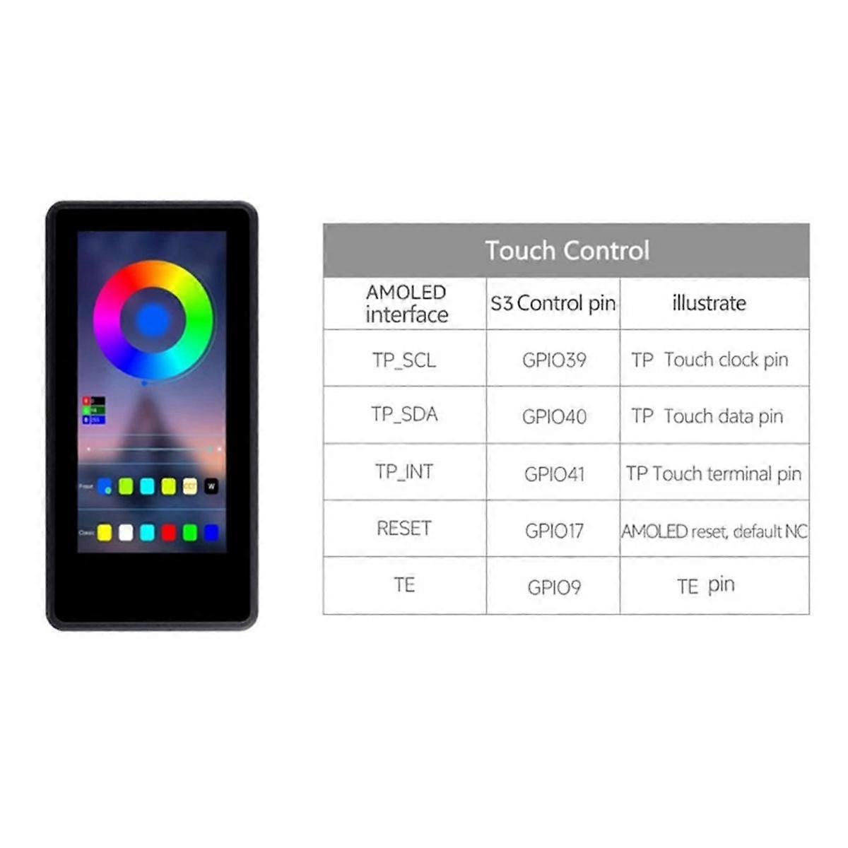 ESP32 S3 1.91inch AMOLED Display Screen with WIFI/BTL PSRAM for LVGL with SD-Port/QMI8658C 6-Axis S