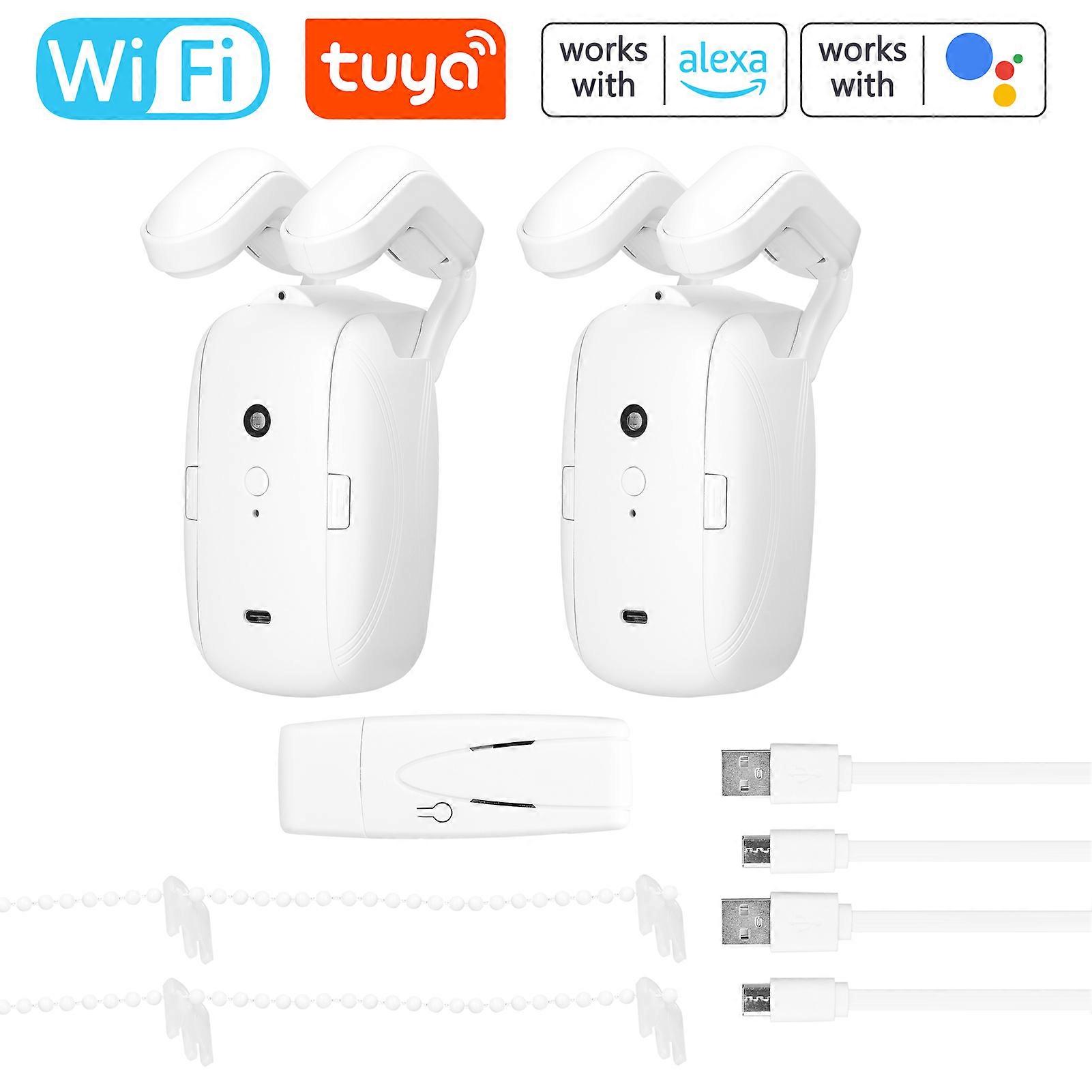 2PCS T uya WiFiカーテンモーター電動カーテンロボットオープナー、ゲートウェイ付きAlexa Google Homeのローマンロッド用APP制御