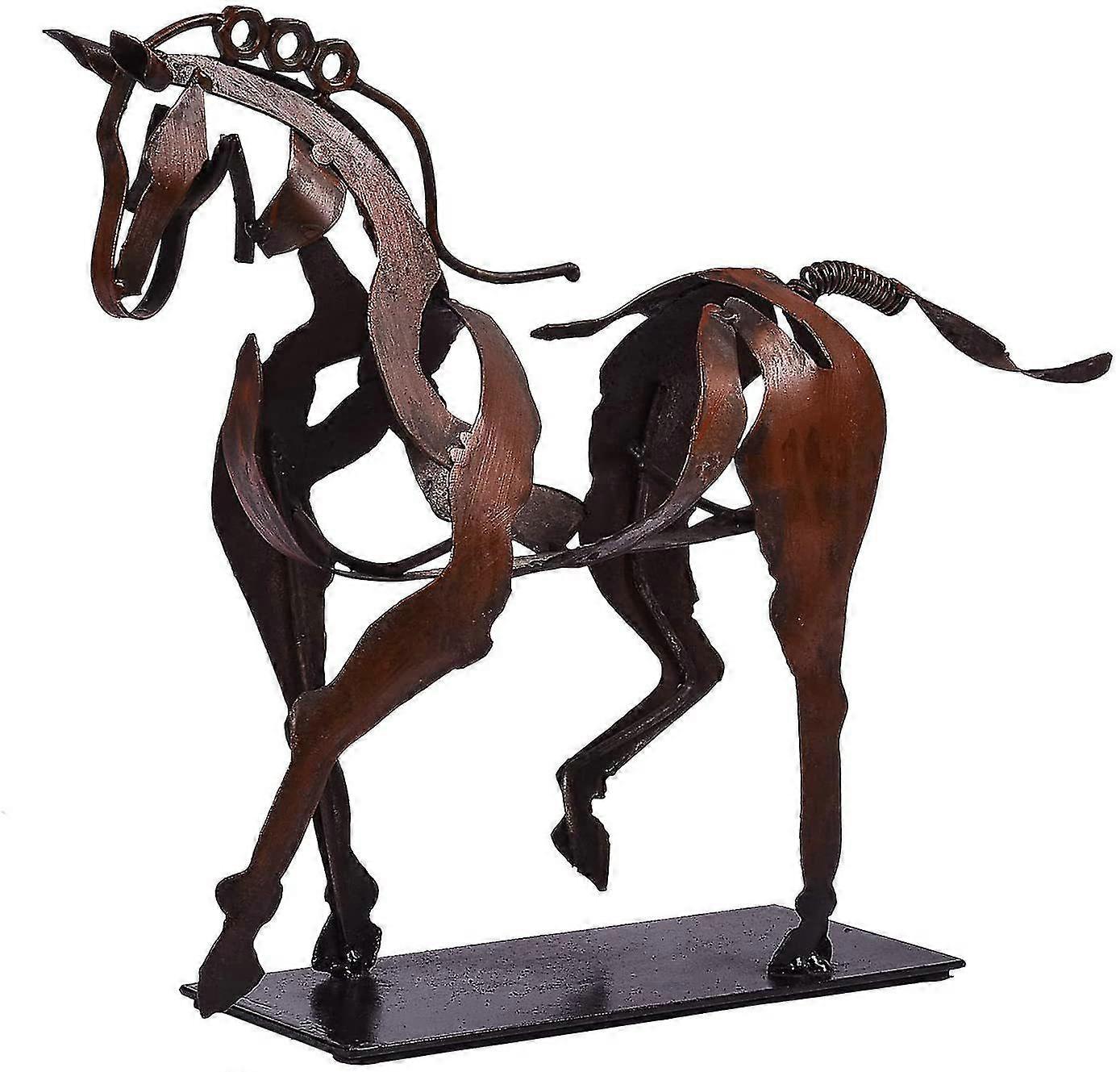 Horse Sculpture Metal Rustic Standing Horse Statue Led Fairy String Lights Warm White Lighting Animal Sculpture Home Restaurant Decoration (brown1pc)
