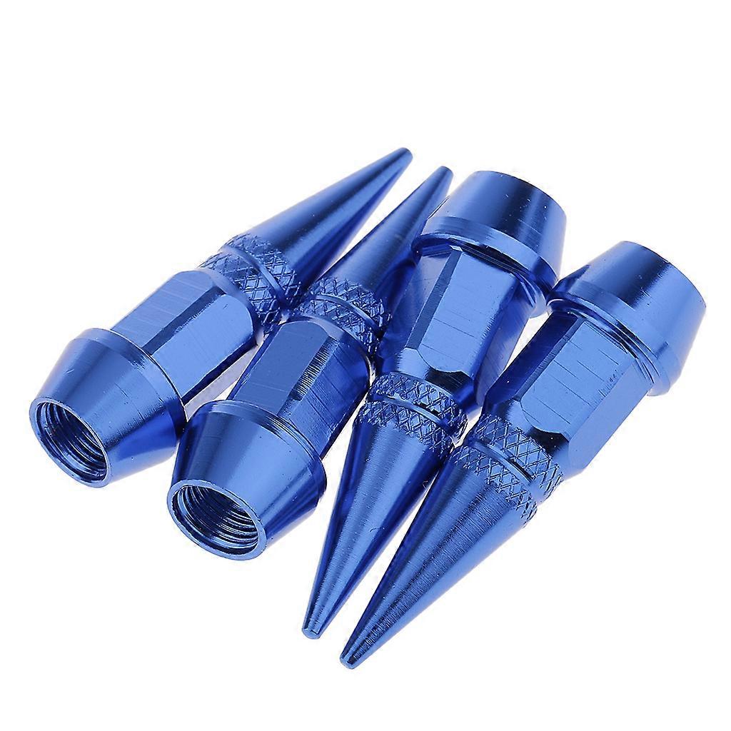 4x Long Spiked Valve Stem Caps Metal Thread Kit/Set For Wheel/Tires Blue