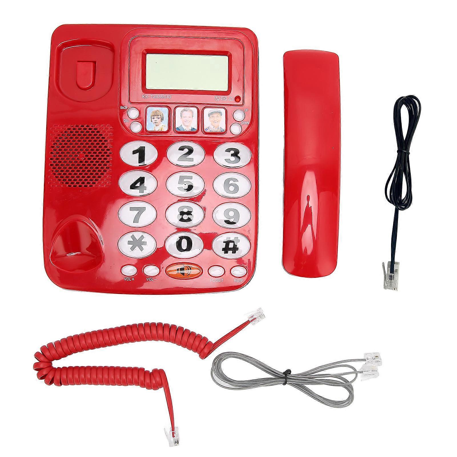 Corded Phone Dual Port Clear Sound Last Number Redial Mute Function Volume Adjustable Desktop Landline Phone Red