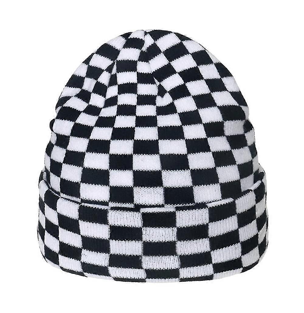 Kadın Erkek Kış Şapkaları Baskı Damalı Dama Tahtası Desen Beanie Örme Yumuşak Sıcak Slouchy Kafatası Kayak Şapkası