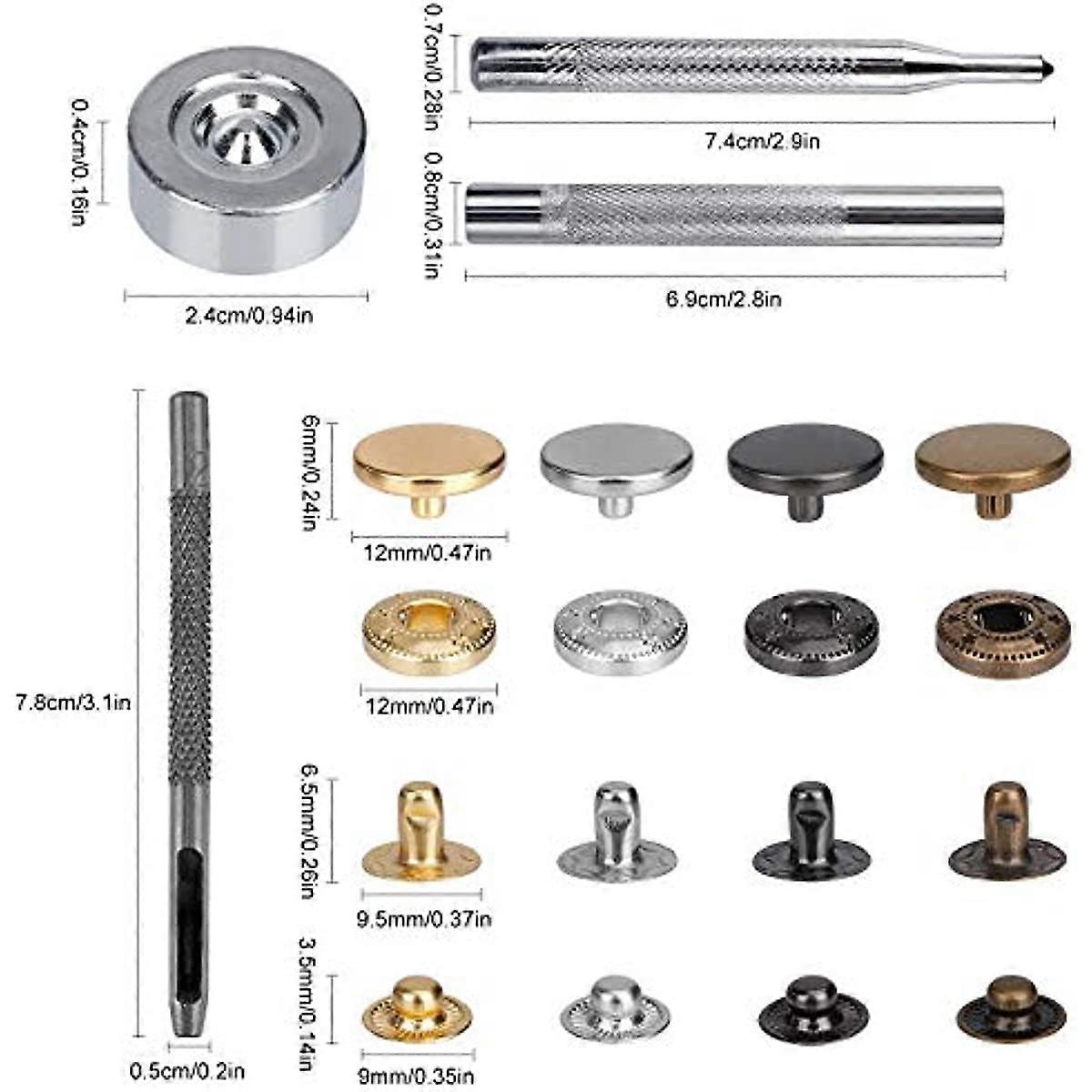 Fastener kit, metal Snaps pulsante bottoni abbigliamento bottoni chiusura a bottone con strumenti per la pelle, Coat, piumino, jeans Wear e portafoglio, Silver