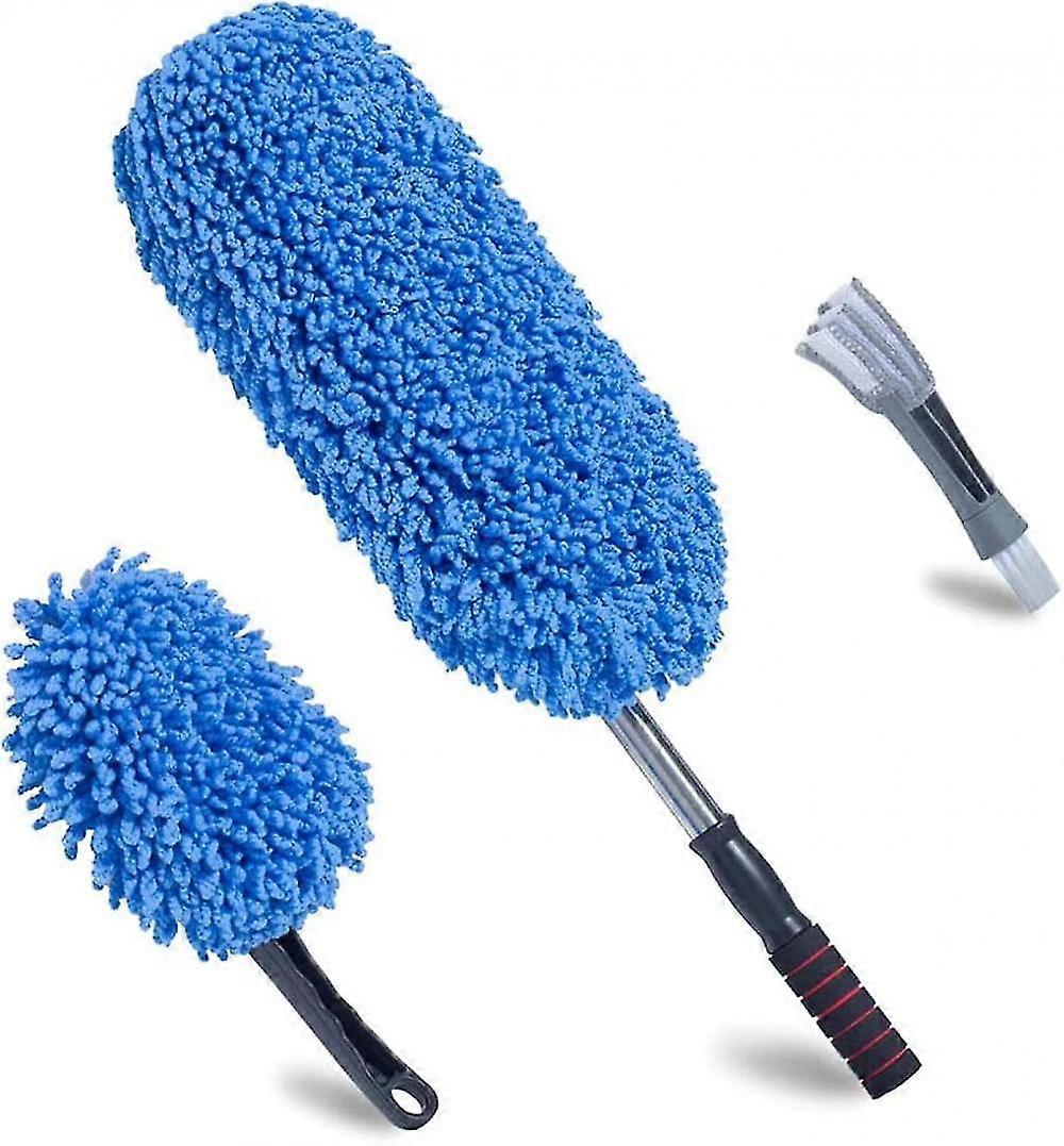 Mike (3 Pack) Microfiber Car Duster Exterior Scratch Free, Extendable Handle Interior Multipurpose Dust Cleaning Duster For Car(large) Blue