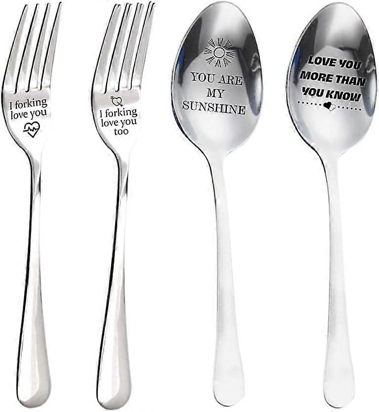 刻印されたフォークとスプーン、私はあなたをフォークし、恋人、友人、家族のためのパーソナライズされたステンレス鋼のカトラリーユニークな面白い贈り物